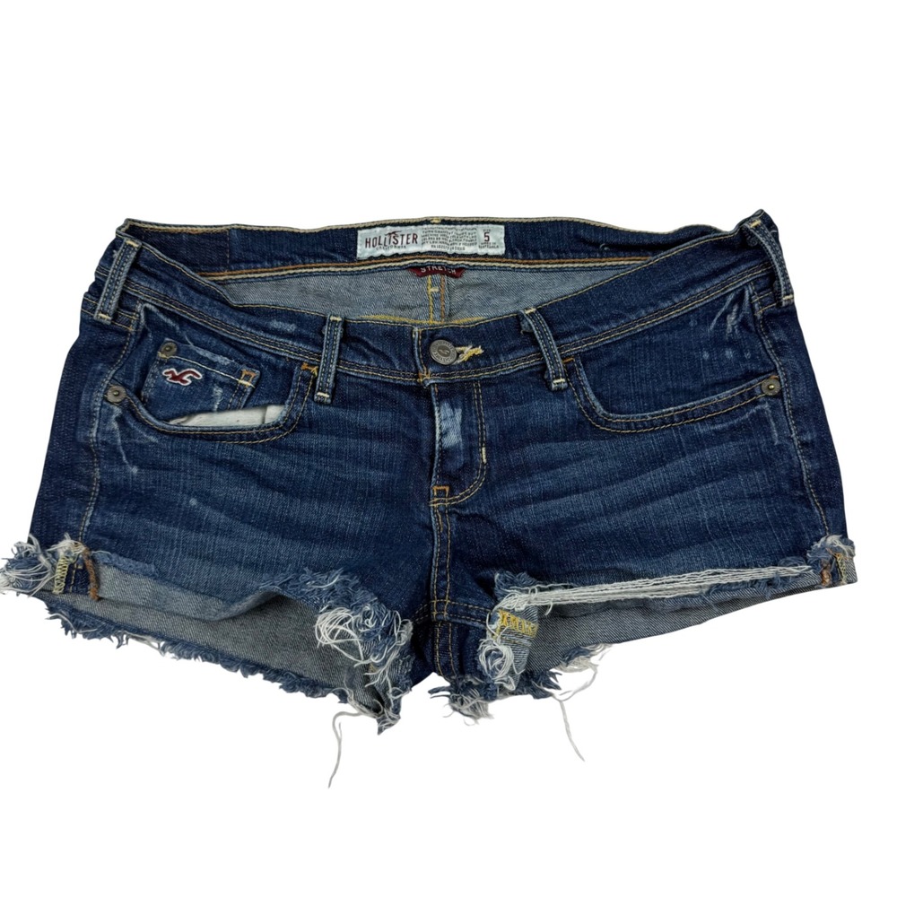 VTG Y2K Hollister Ultra Low Rise Denim Mini Micro Shorts Size 5 Distressed